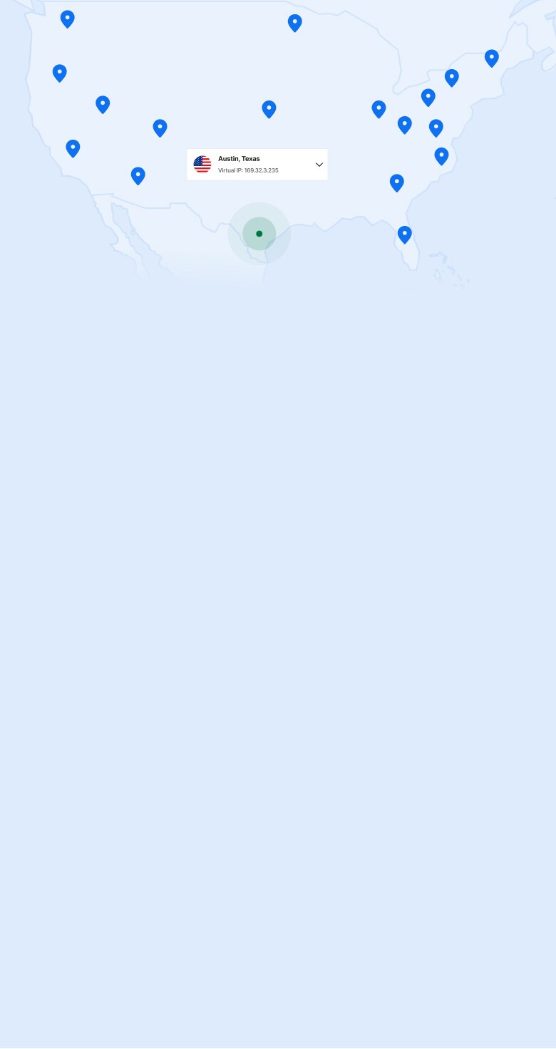 Map of USA with map pins signifying server locations